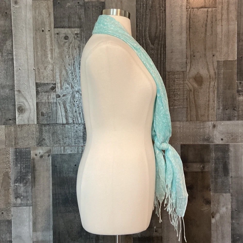 Blue white scarf floral paisley sheer lightweight festival boho quiet luxury
